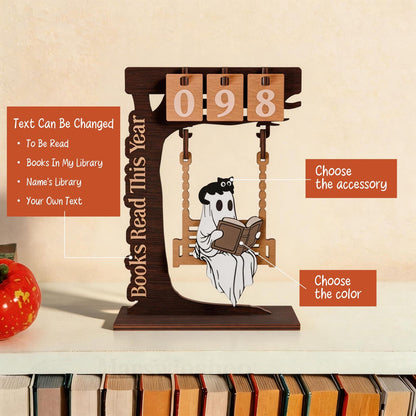 Wooden Ghost Reading Tracker Sign, Books Read This Year Decor