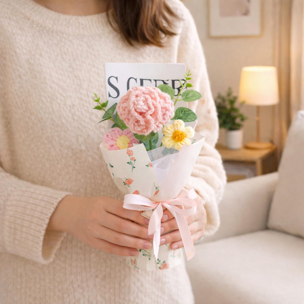Crochet Flower Bouquet Handmade, Knitted Flower Gift, Personalization Thank You Teacher Gift