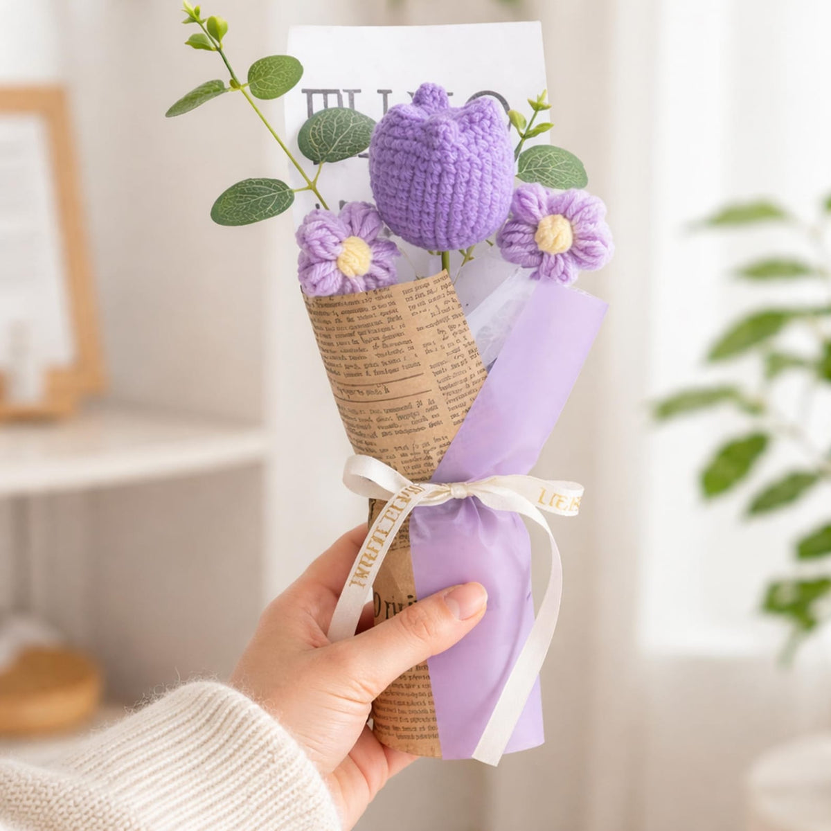 Crochet Flower Bouquet Handmade, Knitted Flower Gift, Thank You Teacher Gift