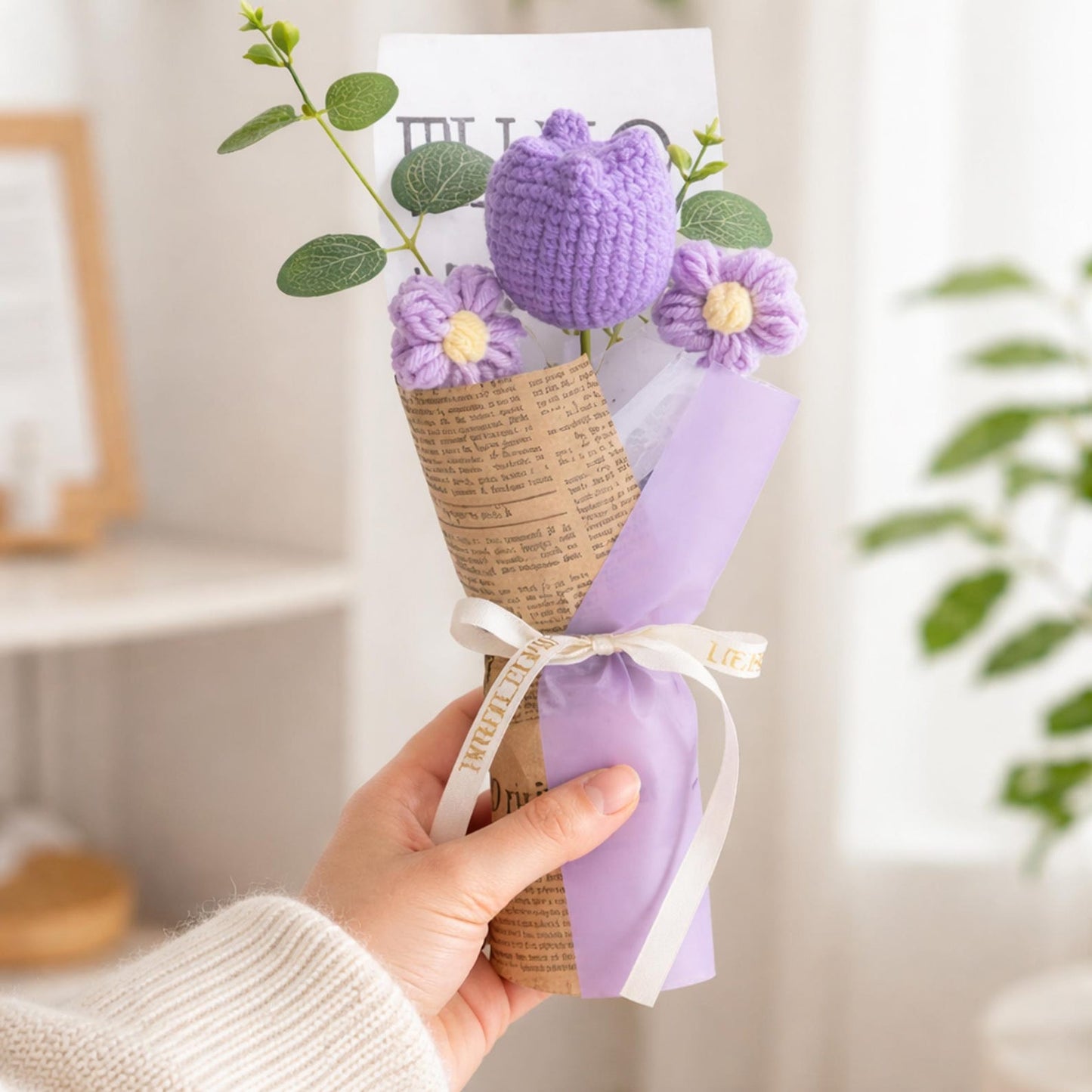 Crochet Flower Bouquet Handmade, Knitted Flower Gift, Personalization Thank You Teacher Gift