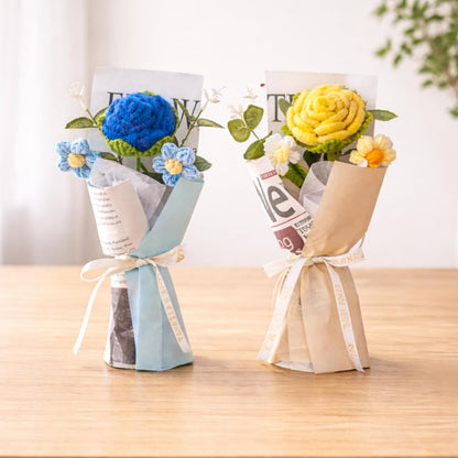 Crochet Flower Bouquet Handmade, Knitted Flower Gift, Personalization Thank You Teacher Gift