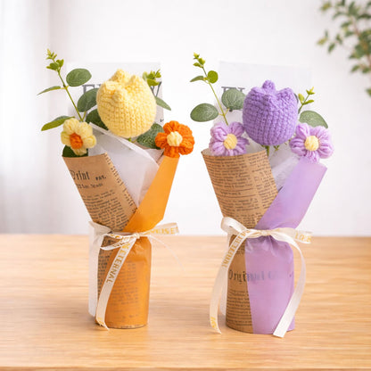 Crochet Flower Bouquet Handmade, Knitted Flower Gift, Personalization Thank You Teacher Gift