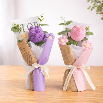 Crochet Flower Bouquet Handmade, Knitted Flower Gift, Personalization Thank You Teacher Gift
