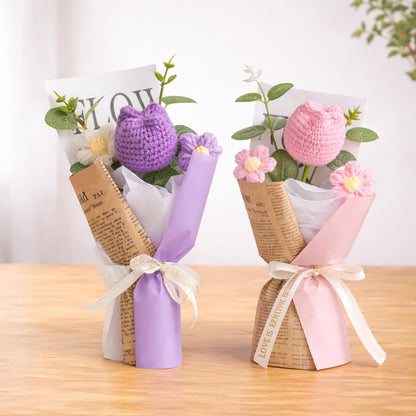 Crochet Flower Bouquet Handmade, Knitted Flower Gift, Thank You Teacher Gift