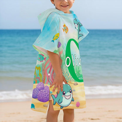 Personalized Kids Hooded Beach Towel, Custom Name Toddler Poncho Towel