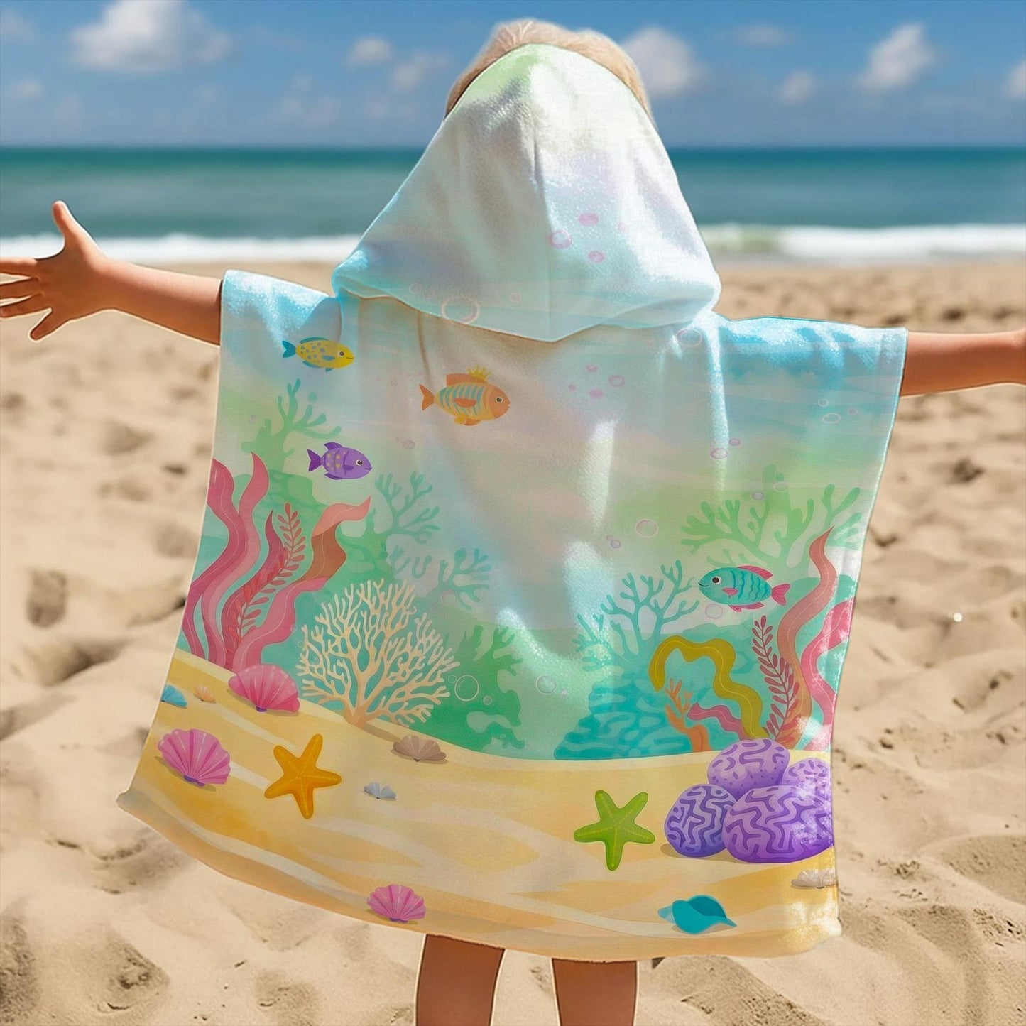 Personalized Kids Hooded Beach Towel, Custom Name Toddler Poncho Towel
