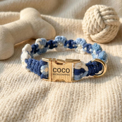 Custom Pet Collar with Name Tag – Braided Cotton Dog Collar