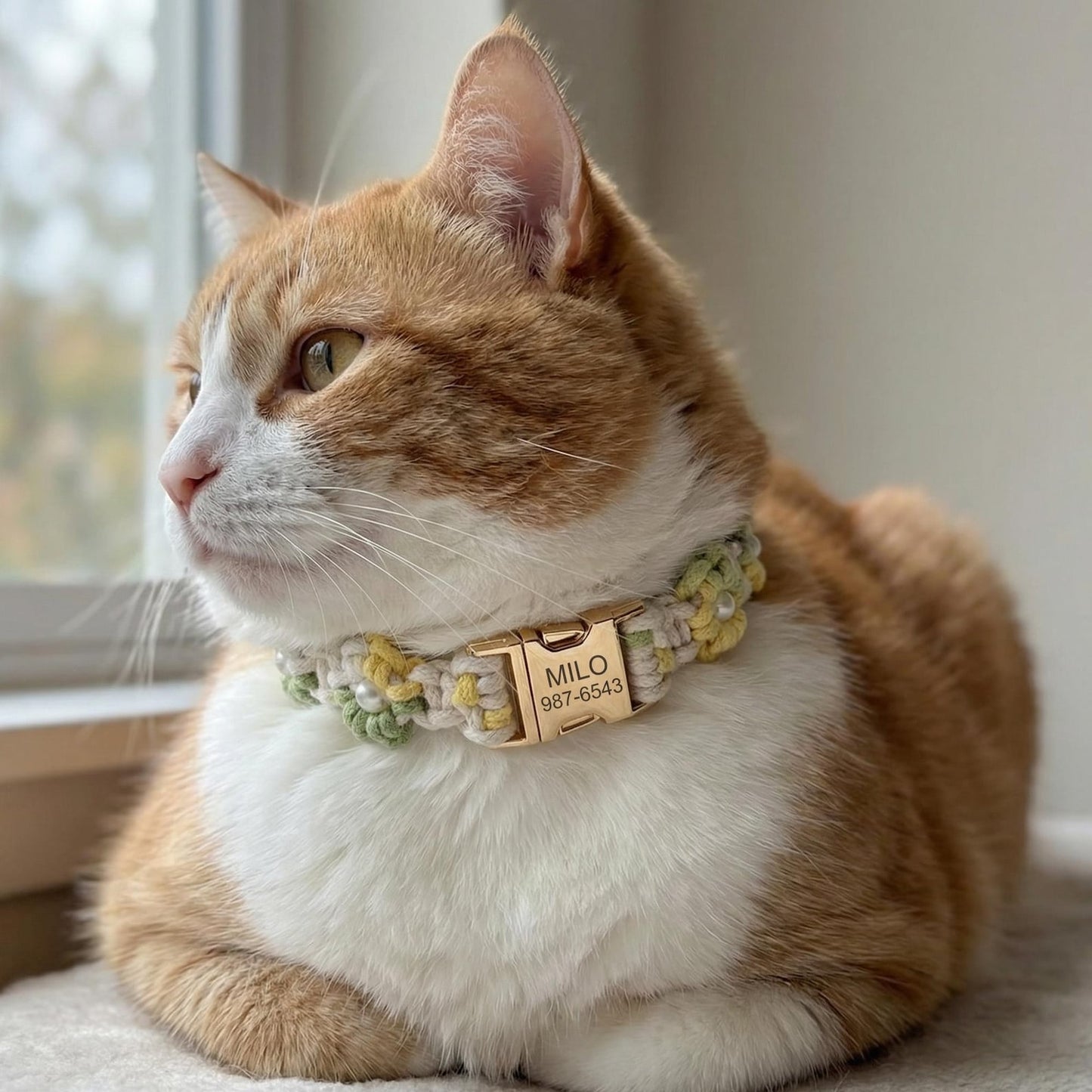 Custom Pet Collar with Name Tag – Braided Cotton Dog Collar