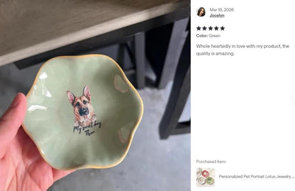 Personalized Pet Portrait Lotus Jewelry Dish, Custom Dog Portrait from Photo Ring Dish