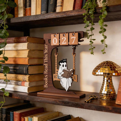 Wooden Ghost Reading Tracker Sign, Books Read This Year Decor