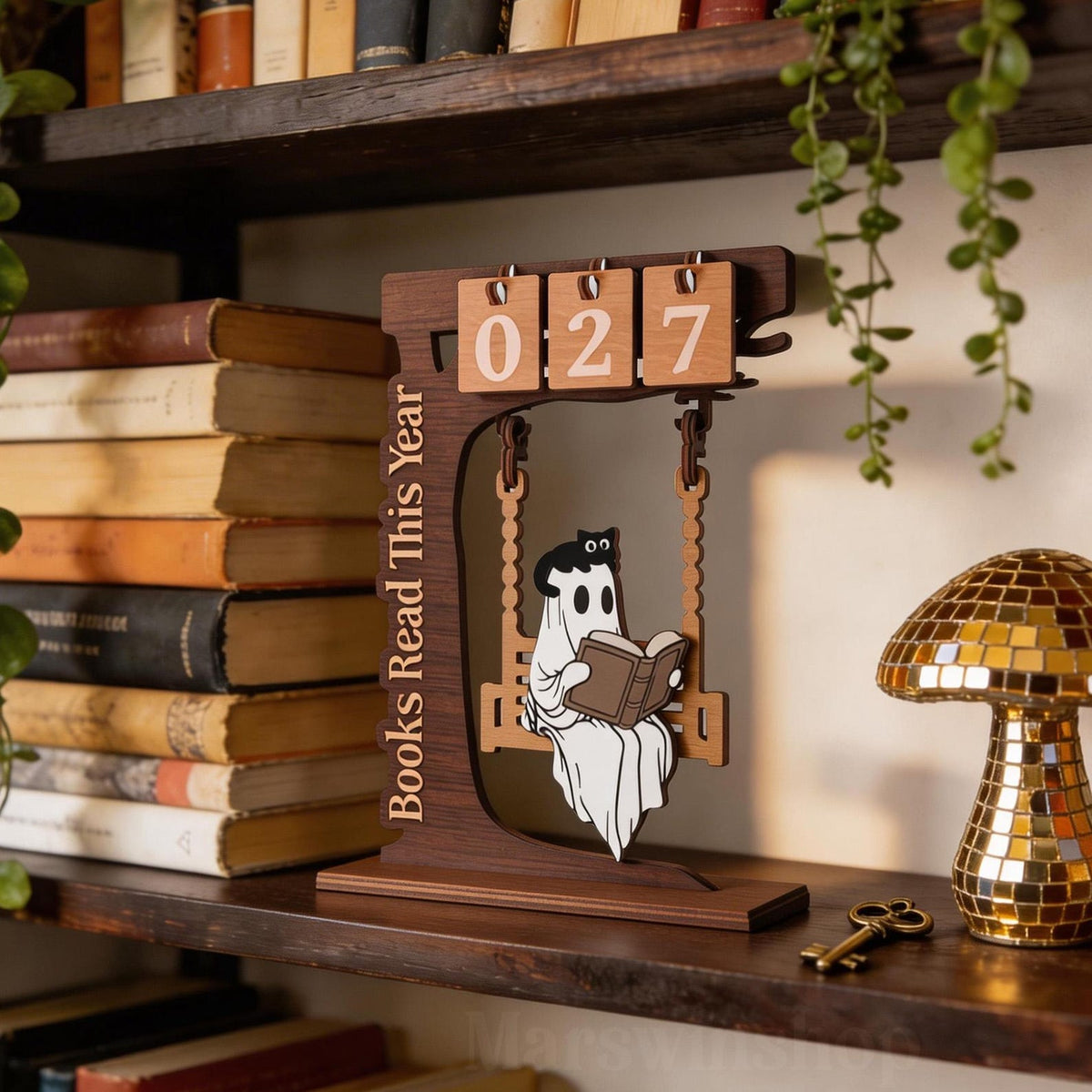 Wooden Ghost Reading Tracker Sign, Books Read This Year Decor