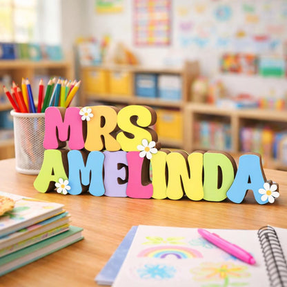 Custom Teacher Name Sign, Teacher Name Name Plaque & Stand, Teacher Sign For Desk