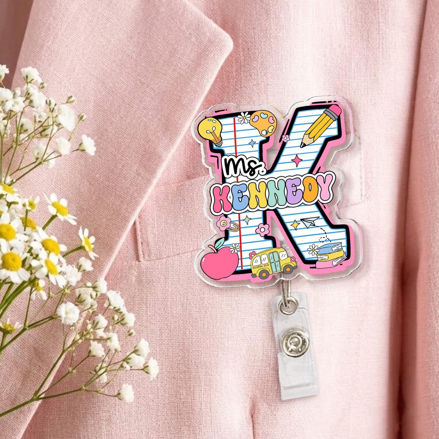 Personalized Teacher Badge Reel: Teacher ID Clip, Teacher Appreciation Gift