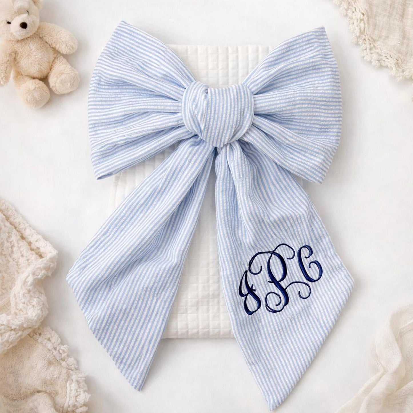 Personalized Embroidered Newborn Bow Sash, Bow Swaddle Girl
