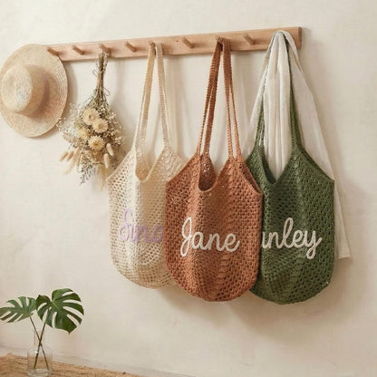 Personalized beach tote bag, Crochet beach bags, Bridesmaid Beach Tote