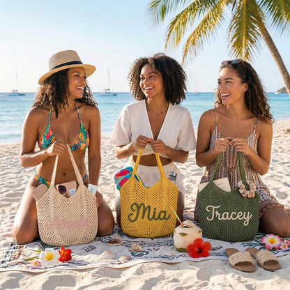 Personalized beach tote bag, Crochet beach bags, Bridesmaid Beach Tote