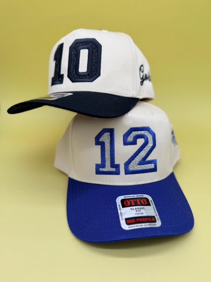 Custom Glitter Sports Number Baseball Cap, Personalized Sport Mom Hat