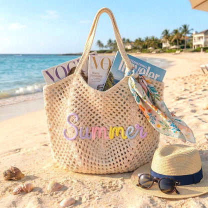 Personalized beach tote bag, Crochet beach bags, Bridesmaid Beach Tote