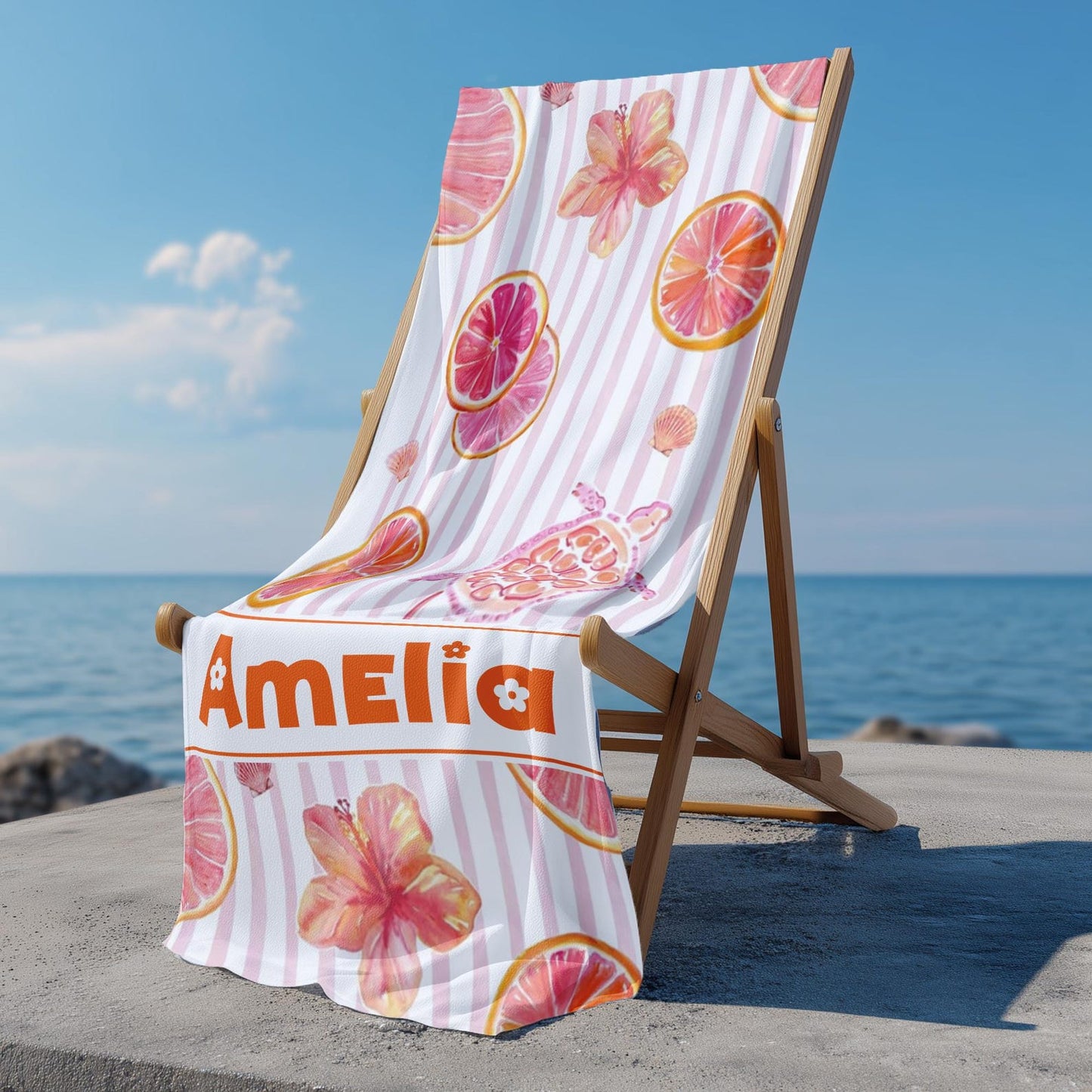 Personalized Pink Summer Seamless Pattern Beach Towel, Custom Name Girly Tropical Towels