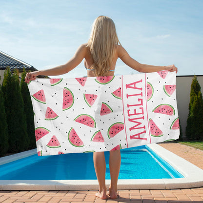 Personalized Pink Summer Seamless Pattern Beach Towel, Custom Name Girly Tropical Towels