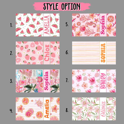 Personalized Pink Summer Seamless Pattern Beach Towel, Custom Name Girly Tropical Towels
