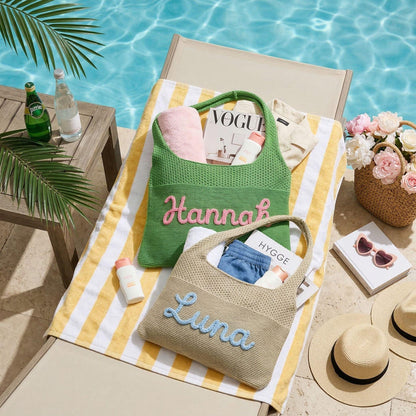 Personalized beach tote bag, Custom Embroidered Name Tote, Bridesmaid Gift Bag