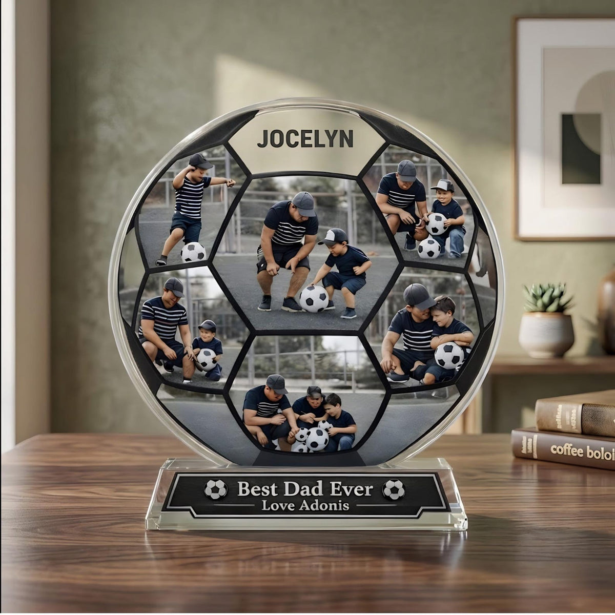 Personalized Soccer Ball Acrylic Plaque Custom Photo Gift For Dad From Son
