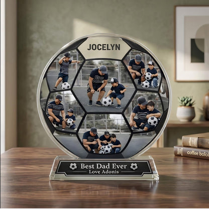Personalized Soccer Ball Acrylic Plaque Custom Photo Gift For Dad From Son