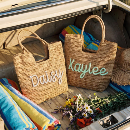 Personalized Pool Bag, Custom Straw Beach Tote, Girls Trip Gifts