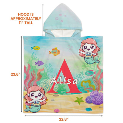 Personalized Kids Hooded Beach Towel, Custom Name Toddler Poncho Towel