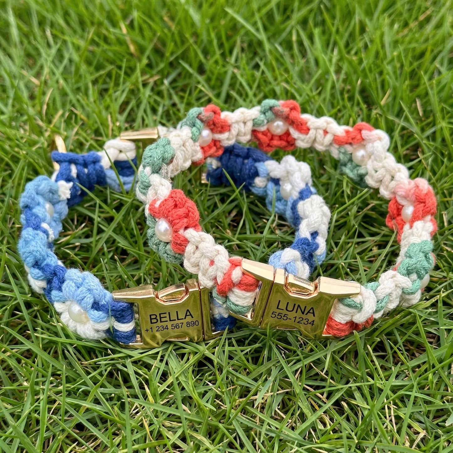 Custom Pet Collar with Name Tag – Braided Cotton Dog Collar