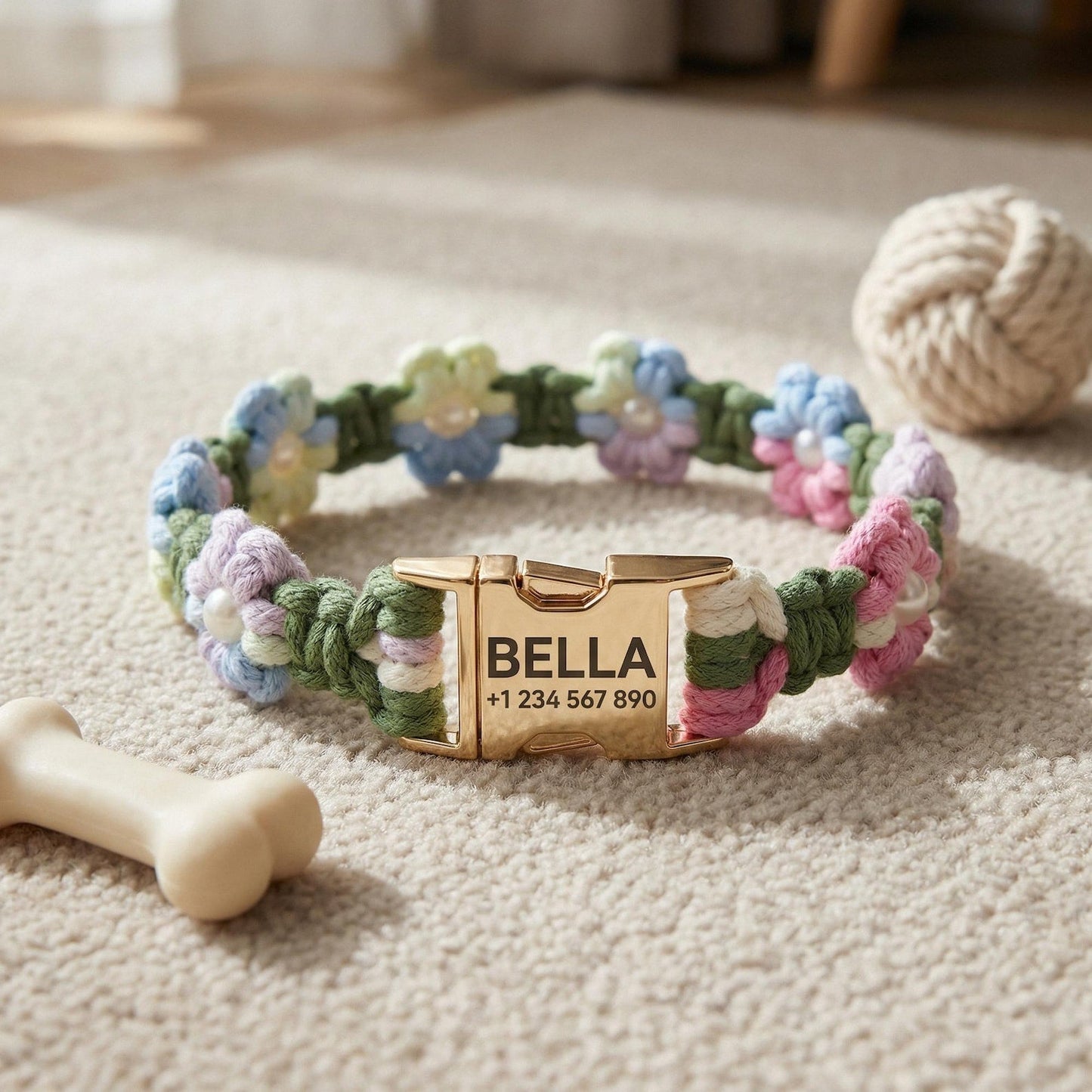 Custom Pet Collar with Name Tag – Braided Cotton Dog Collar