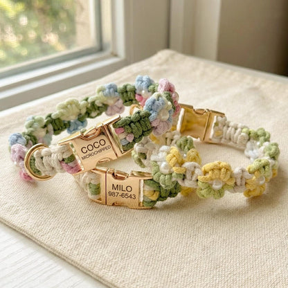 Custom Pet Collar with Name Tag – Braided Cotton Dog Collar