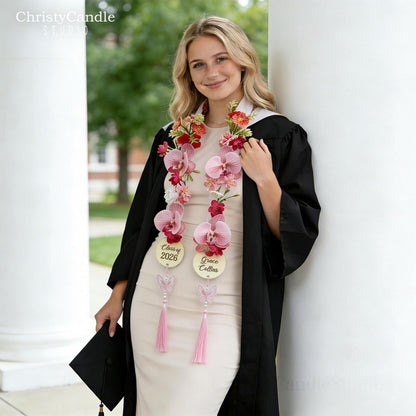 Personalized Floral Graduation Stole, Floral Graduation Lei with Tag, Class of 2026