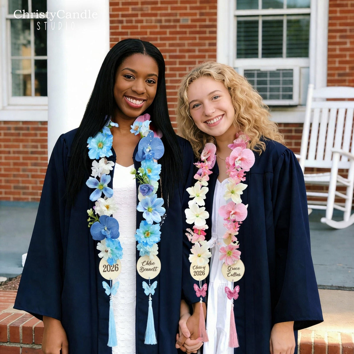 Personalized Floral Graduation Stole, Floral Graduation Lei with Tag, Class of 2026
