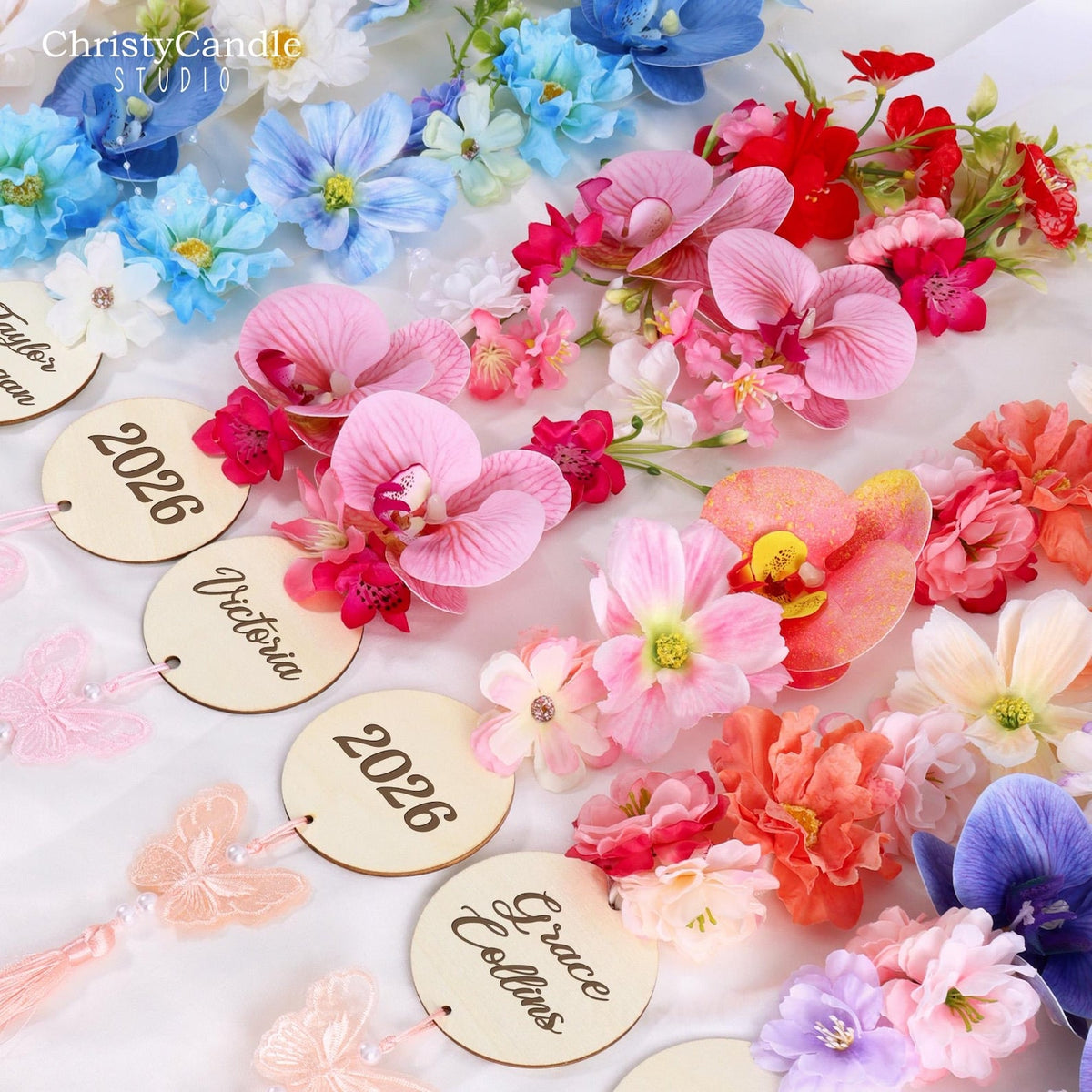 Personalized Floral Graduation Stole, Floral Graduation Lei with Tag, Class of 2026