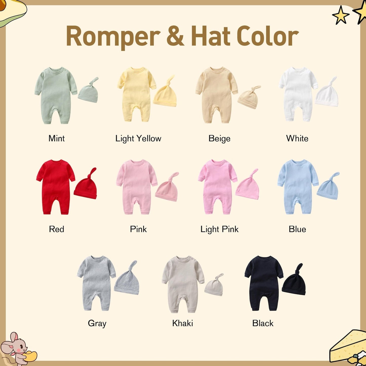 Rainbow Gradient Personalized Baby Romper Set, Custom Name Embroidered Organic Cotton Newborn Outfit
