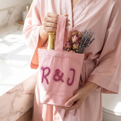 Personalized Wine Tote Bag, Custom Chenille Monogram Wine Carrier