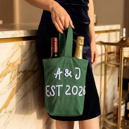 Personalized Wine Tote Bag, Custom Chenille Monogram Wine Carrier