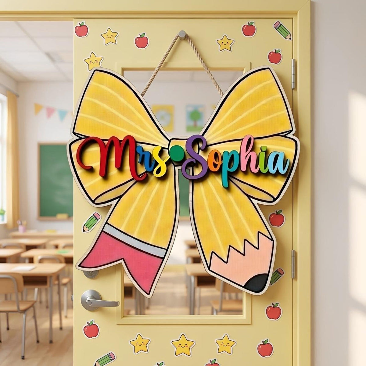 Personalised Teacher Coquette Bow Sign, Teacher Sign, Teacher Name Sign