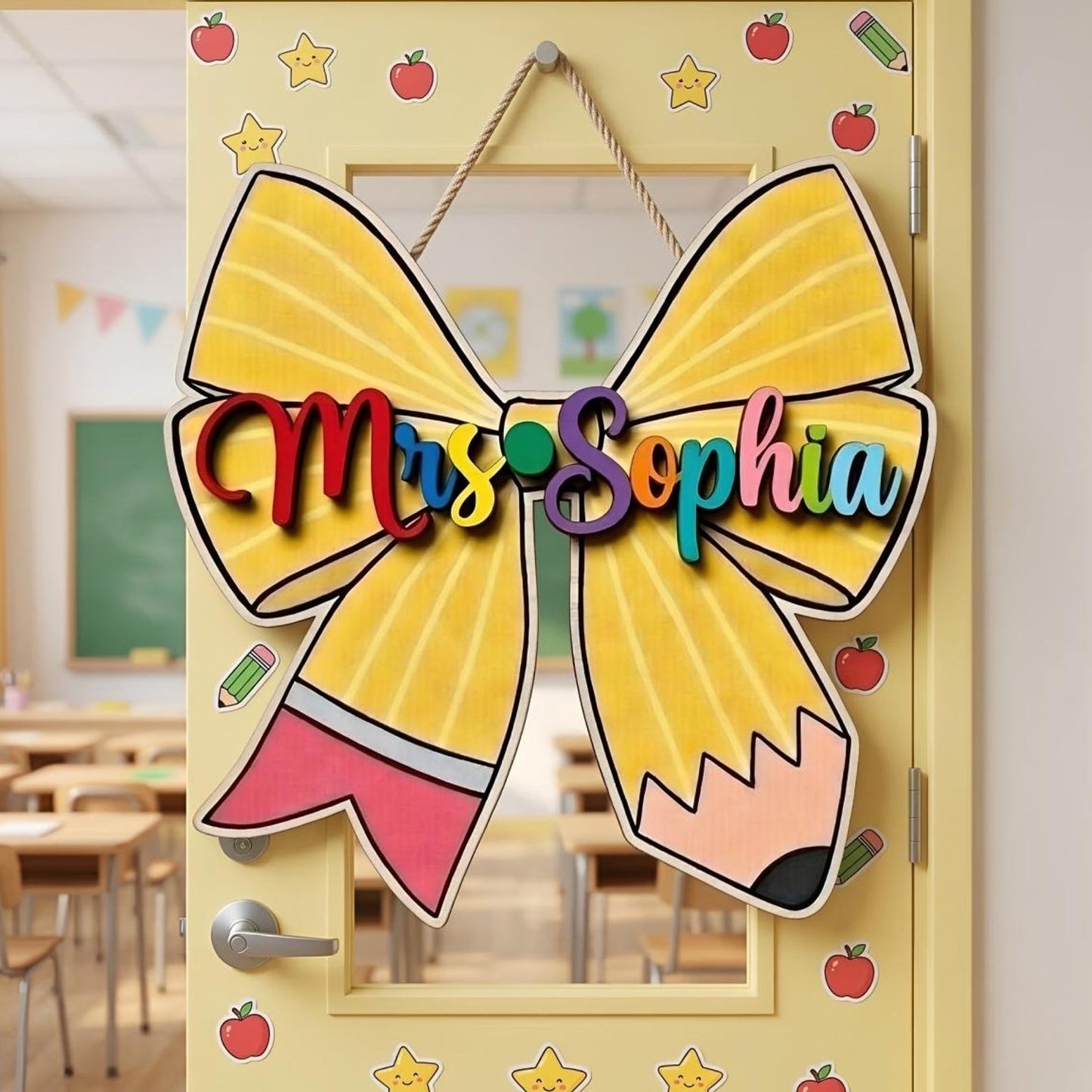 Personalised Teacher Coquette Bow Sign, Teacher Sign, Teacher Name Sign