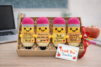 Teacher Gift Set, Crochet Pencil Set of 3, Teacher Appreciation Gift