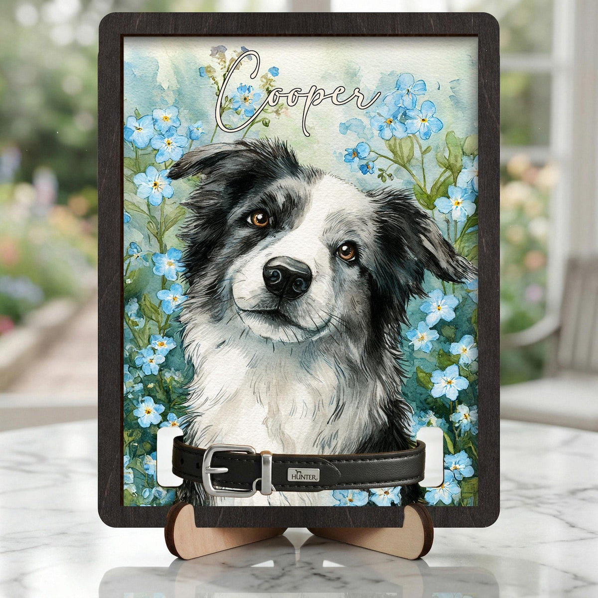 Personalized Pet Memorial Frame With Collar Holder, 3D Memorial Pet Floral Collar Holder Sign