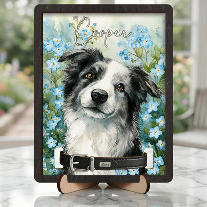 Personalized Pet Memorial Frame With Collar Holder, 3D Memorial Pet Floral Collar Holder Sign