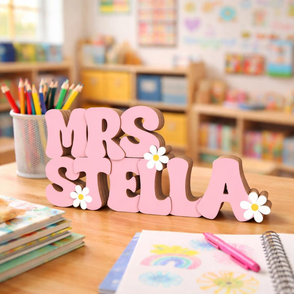 Custom Teacher Name Sign, Teacher Name Name Plaque & Stand, Teacher Sign For Desk