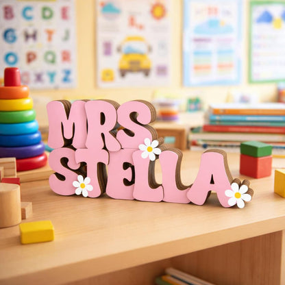 Custom Teacher Name Sign, Teacher Name Name Plaque & Stand, Teacher Sign For Desk