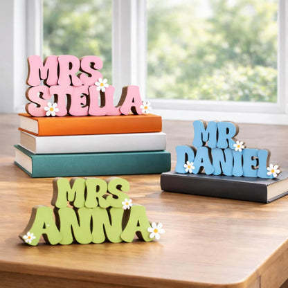 Custom Teacher Name Sign, Teacher Name Name Plaque & Stand, Teacher Sign For Desk