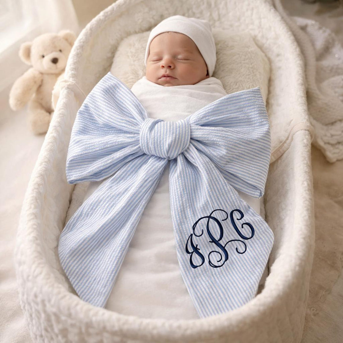 Personalized Embroidered Newborn Bow Sash, Bow Swaddle Girl