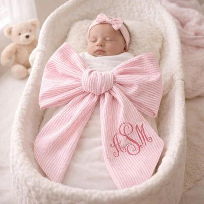 Personalized Embroidered Newborn Bow Sash, Bow Swaddle Girl
