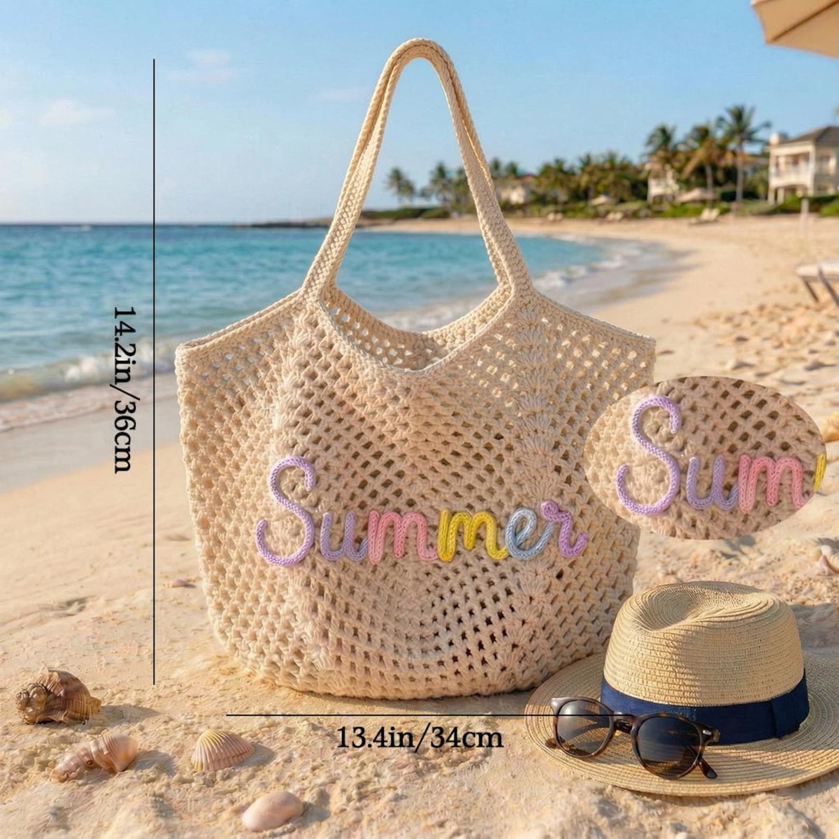 Personalized beach tote bag, Crochet beach bags, Bridesmaid Beach Tote